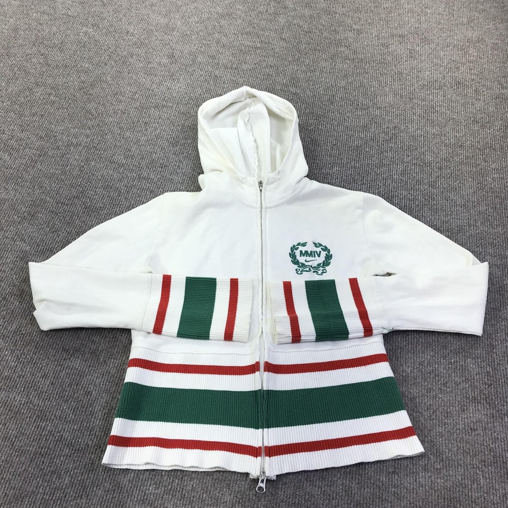 Nike Hoodie Sweatshirt Mens Large White Full Zip Track Kenya MMIV Striped Logo