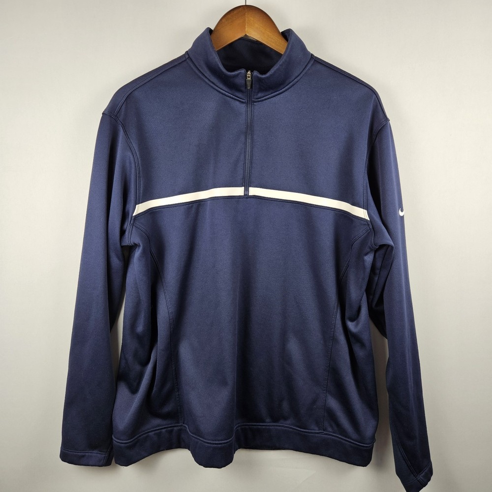Nike Golf 482100-419 Mens M Navy Blue White Stripe 1/4 Zip Pullover Sweatshirt