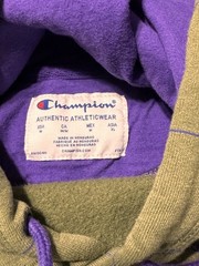 Champion Hoodie Mens M Olive Green Grid Pullover Sweatshirt Purple Trim Logo