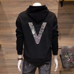 New Men Luxury Diamond V Letter 2 Sides Rhinestones Fashion Hoodie High Quality