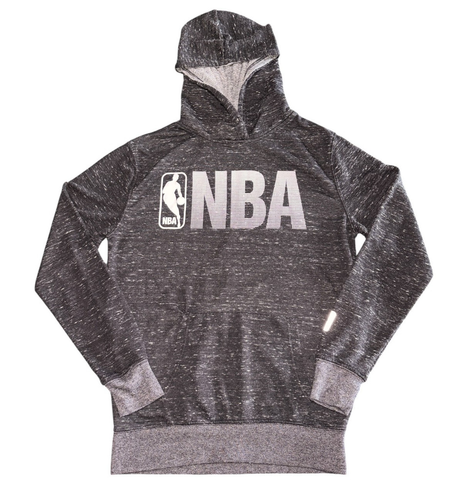 NBA Basketball Logo Black Marled Hooded Sweatshirt Pocket Mens Small