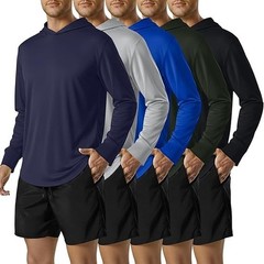5 Pack Men’S Lightweight Pullover Hooded Tees – Long Sleeve Sweatshirts for Gym,