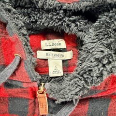 L.L. Bean Hooded Jacket Buffalo Plaid Sherpa Lined Zip Up Red Black S