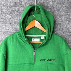 John Deere Mens Green Quarter Zip Hoodie Embroidered Logo Sweatshirt XL Farmcore