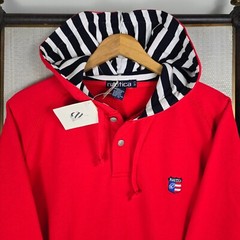 VTG NAUTICA TEAM USA New 1/4 Button Hoodie Mens Sz Large Red Sweatshirt Hooded