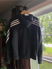 Adidas Black Zip Hoodie with White Stripe Sleeve Detail