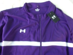NWT Under Armour loose fit zippered jacket, men’s 5XL, purple & white, pockets