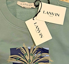 LANVIN Paris Luxury Pullover XL Resortwear Sage Green Palm Tree Sunset Graphic