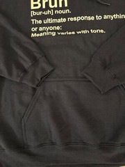 Navy Blue Fleece Pullover Hoodie Size LARGE Graphic BRUH Gildan Heavy Blend