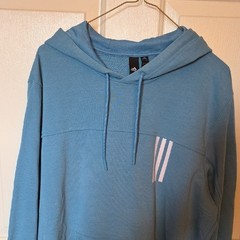 adidas Mens Light Blue Hoodie with White Accents, Large