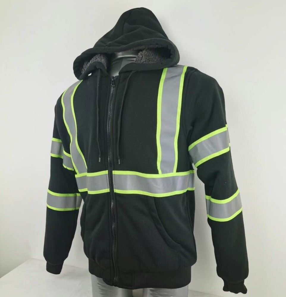 Safety Hoodie For Work Reflective Wool Fleece High Visibility Sweatshirt Black