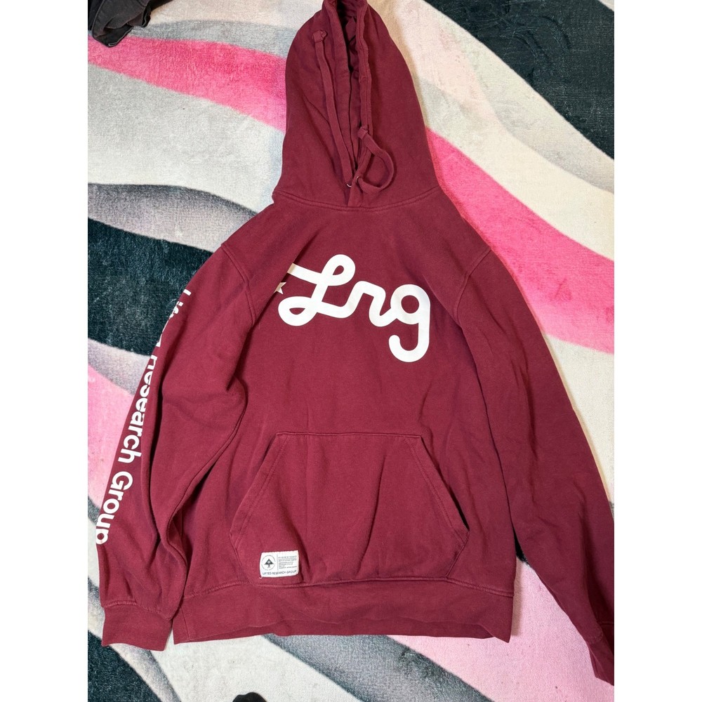 LRG Lifted Research Group Mens Maroon Burgundy Script Logo Pullover Hoodie M