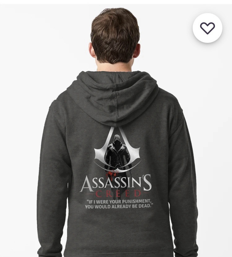 New Assassins Creed Full Zip Black Hoodie 2XL