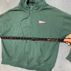 Full Zip Hoodie Jacket Mens Green P Patch Long Sleeve Fleece Lined Drawstring