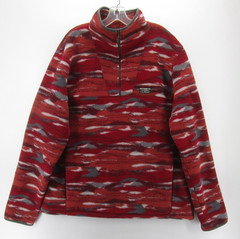LL Bean Sweatshirt Men XL Tall Red Deep Pile Fleece 1/4 Zip Southwest Aztec Camo