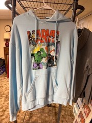 Marvel Comics Avengers Hero Panels Graphic Light Blue Hoodie Size M