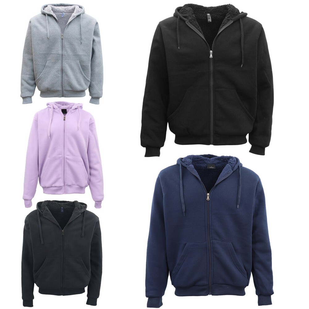 Mens Women’s Thick Zip-Up Hoodie w Sherpa Fur Winter Unisex Hooded Jacket Jumper