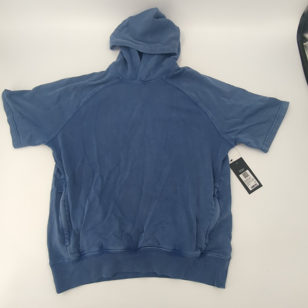 Fabletics The Year Round Terry Short Sleeve Hoodie Workout Sz Large Indigo Blue