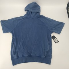 Fabletics The Year Round Terry Short Sleeve Hoodie Workout Sz Large Indigo Blue