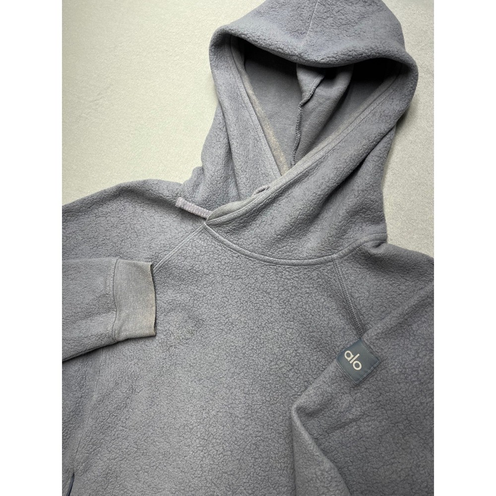 ALO Yoga Sherpa Fleece Hoodie Gray Pullover Teddy Soft Oversized Men’s Large