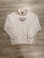 Top Stitch USA White Collared Pullover Sweatshirt Embroidered Logo (few stains)