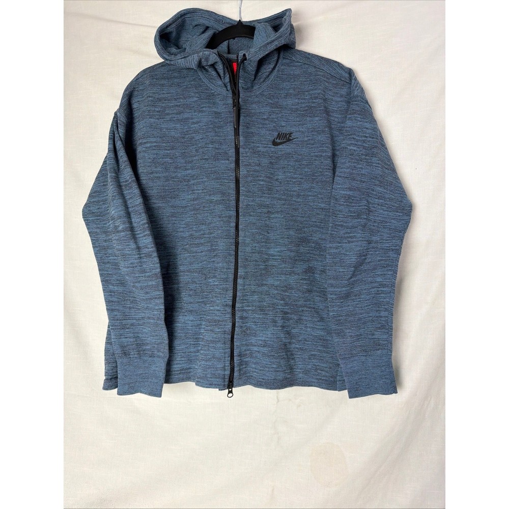 Nike Full Zip Hoodie Blue Space Dye Knit Pleated Back Mens XL Activewear Jacket