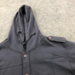 Sapphire Lounge Sweatshirt Mens 2XL Gray Button Front Hoodie Pockets Epaulette *