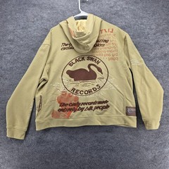 Zero Fatigue Hoodie Mens XL Beige Pullover Hooded Pockets Oversized Graphic
