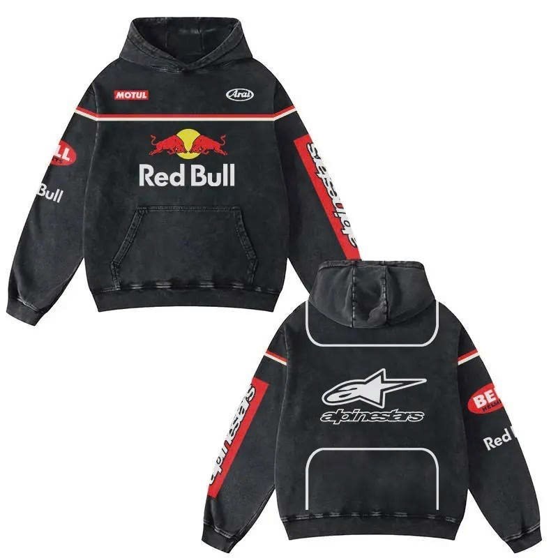 Vintage Red Bull Racing Hoodie Washed Oversized Unisex Streetwear Top
