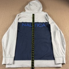 Nautica Long Sleeve Hoodie Sweatshirt Gray White Blue Color Block Size XXL