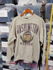vtg uw huskiescrewneck Olive Green Light Wear Size L Collegiate A61