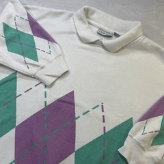 Vintage 80s Argyle Sweatshirt Venezia One Size Purple Green Geometric