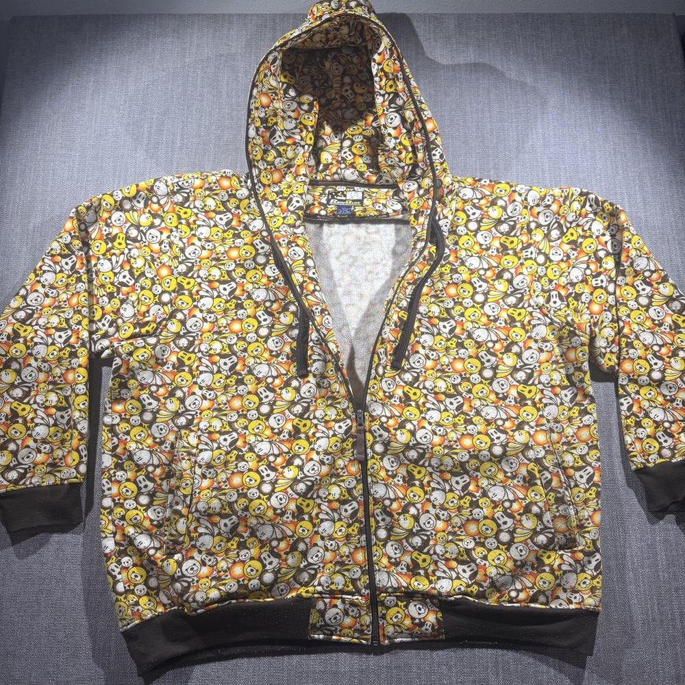 Raw Blue Hoodie Mens 3XL Multicolor Cartoon Animal Full Zip Fleece Graphic