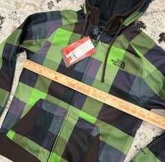 The North Face Hoodie Mens Small Green Purple Plaid TNF Apex Full Zip Softshell