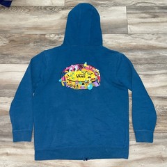 Vans Hoodie Teens XL Blue Full Zip Fleece Cartoon Graphic Vans Beach Back Print