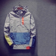 Men Hoodies Pullover Outwear Loose Pocket Hooded Sweatshirt Splice Jacket