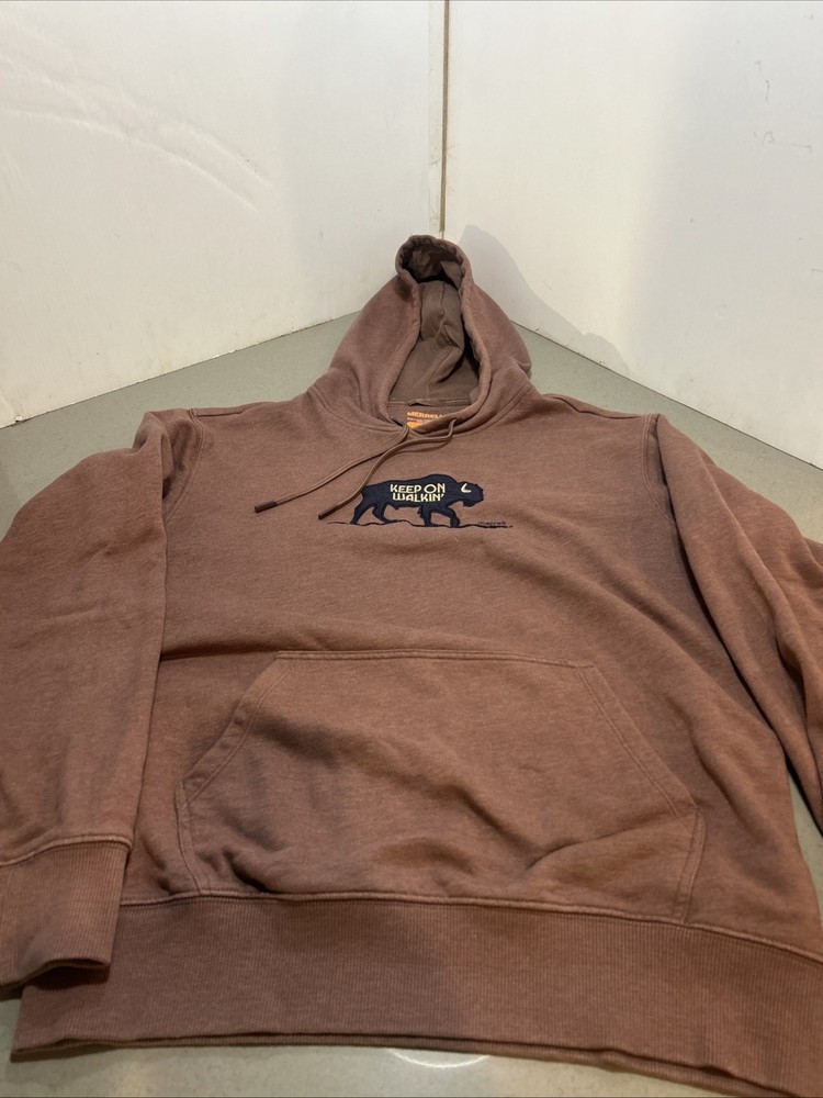 Merrell Hoodie Mens Med Brown “Buffalo Keep On Walking” Logo Graphic Pullover