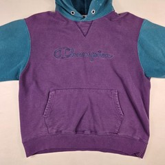 Vintage Champion Hoodie Adult Large Purple Green Colorblock 90s USA Big Logo