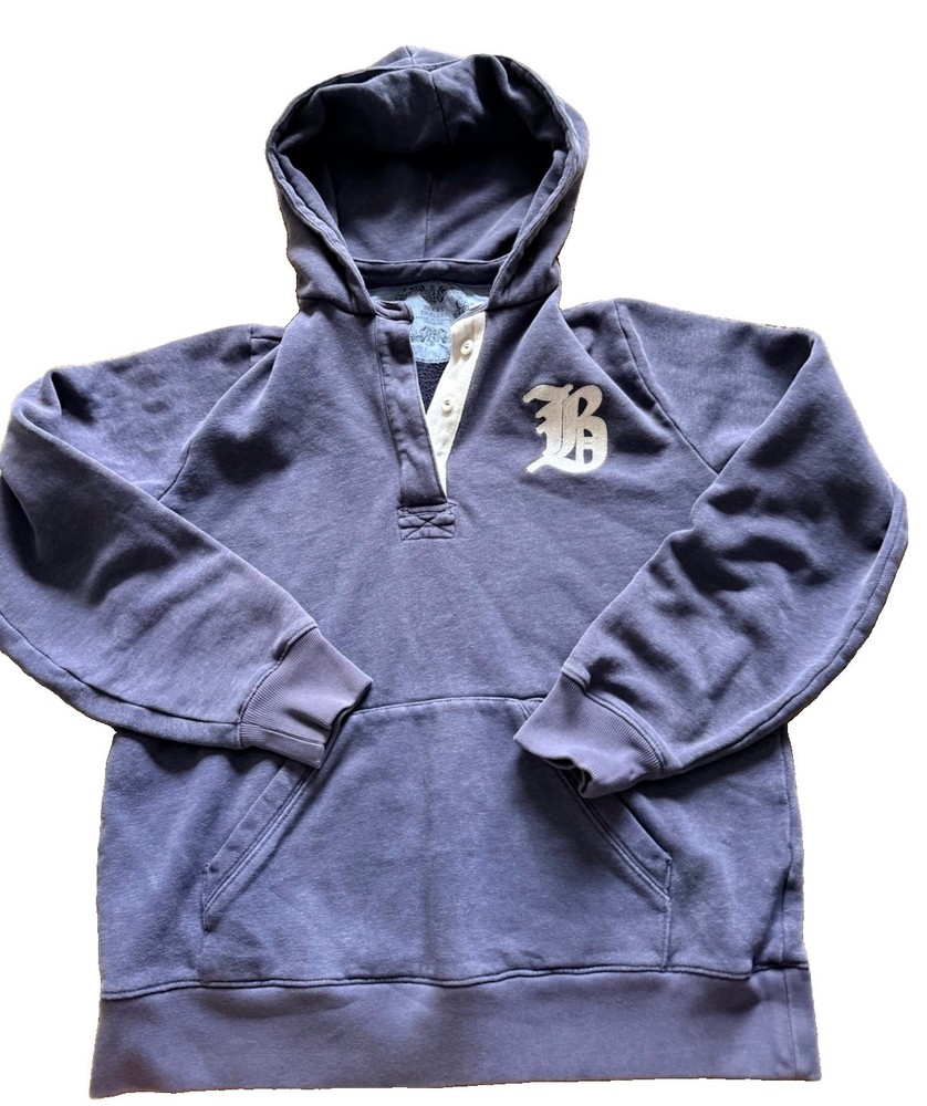 Vtg BROOKS BROTHERS Mens Navy Hoodie Large White Logo Letter Patch Sz M