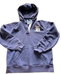 Vtg BROOKS BROTHERS Mens Navy Hoodie Large White Logo Letter Patch Sz M