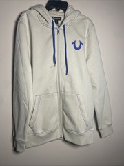True Religion Men’s S Fog Beige Contrast Zip Hoodie NWT Buddha Logo $124