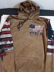 Zocavia Men’s 2XL USA Hoodie 100% Polyester Brown With Red, White, Blue