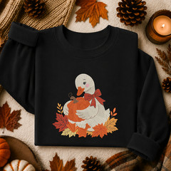 Fall Goose Sweatshirt Embroidered Adult Unisex Cozy Pumpkin Autumn Leaves Gift