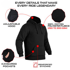 Men Black Motorcycle Aramid Hoodie Pullover CE Level 2 Armor Lined Hoodie Armore