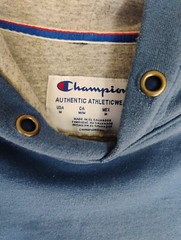 Champion Mens Sweatshirt Medium Blue Hooded Long Sleeve Knit Logo Pullover