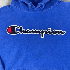 Champion Mens Medium Blue Hoodie Reverse Weave Embroidered Script Logo