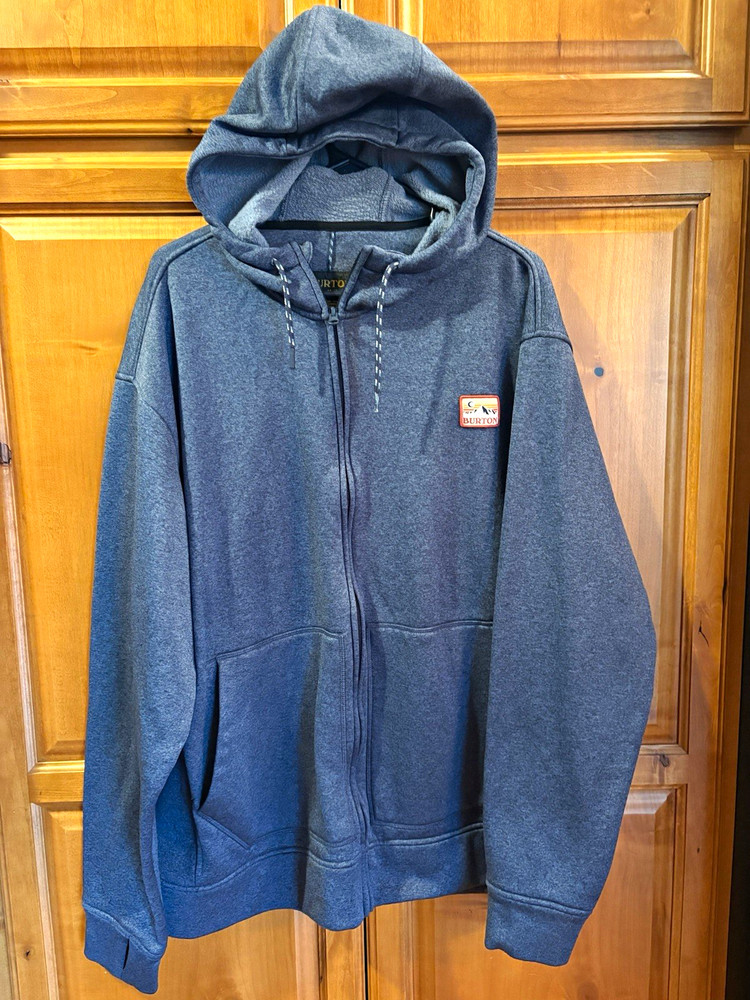 Burton Durable Goods Men’s XL Fleece Full Zip Hooded Hoodie Blue Logo Pockets