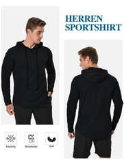 Men Athletic Shirt Workout Running Long Sleeve Shirt Hoods hoodie Quick Dry Cool