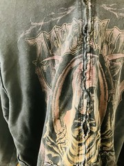 Affliction Denim Killer Distressed Full Zip Up Hoodie Front Back Reaper XL