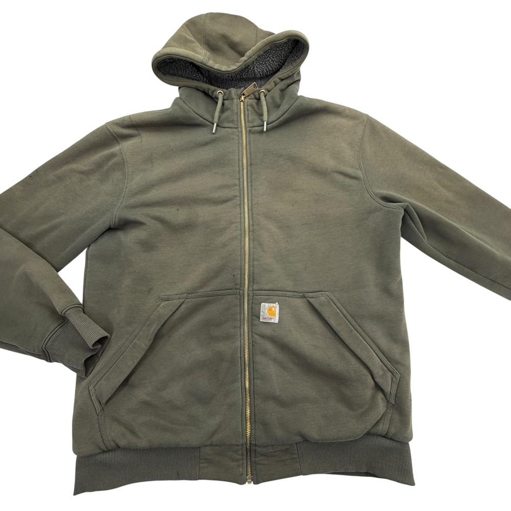 Carhartt Hoodie Mens M Green Full Zip Hooded Fleece Lined Pockets Heavyweight